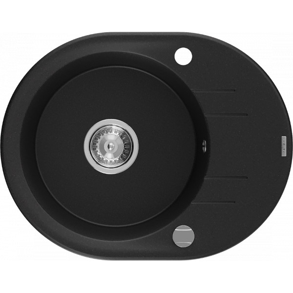 Mexen Kevin   Chiuveta bucatarie granit rotund + cadou pop up sifon 586 x 458 mm, negru , sifon   chrom - 6517581005-77