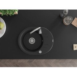 Mexen Kevin   Chiuveta bucatarie granit rotund + cadou pop up sifon 586 x 458 mm, negru , sifon   chrom - 6517581005-77