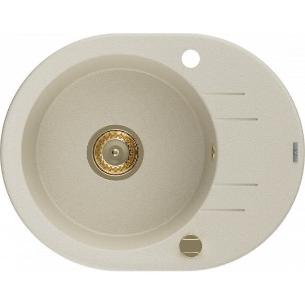 Mexen Kevin   Chiuveta bucatarie granit rotund + cadou pop up sifon 586 x 458 mm, beige, sifon  auriu  - 6517581005-69-G