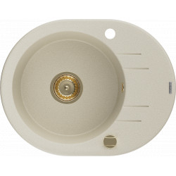 Mexen Kevin   Chiuveta bucatarie granit rotund + cadou pop up sifon 586 x 458 mm, beige, sifon  auriu  - 6517581005-69-G Rotund 467680 Mexen