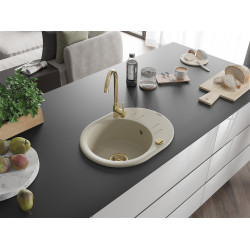 Mexen Kevin   Chiuveta bucatarie granit rotund + cadou pop up sifon 586 x 458 mm, beige, sifon  auriu  - 6517581005-69-G Rotund 467680 Mexen