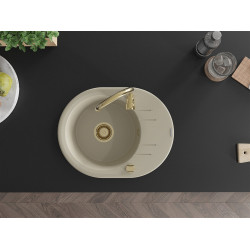 Mexen Kevin   Chiuveta bucatarie granit rotund + cadou pop up sifon 586 x 458 mm, beige, sifon  auriu  - 6517581005-69-G