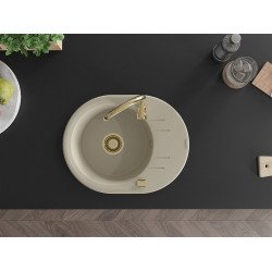 Mexen Kevin   Chiuveta bucatarie granit rotund + cadou pop up sifon 586 x 458 mm, beige, sifon  auriu  - 6517581005-69-G