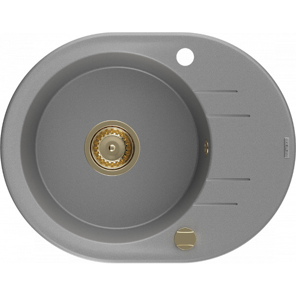 Mexen Kevin   Chiuveta bucatarie granit rotund + cadou pop up sifon 586 x 458 mm, gri , sifon  auriu  - 6517581005-71-G