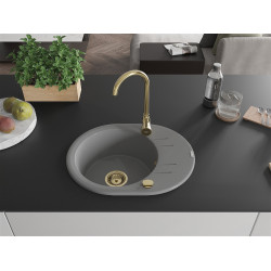 Mexen Kevin   Chiuveta bucatarie granit rotund + cadou pop up sifon 586 x 458 mm, gri , sifon  auriu  - 6517581005-71-G