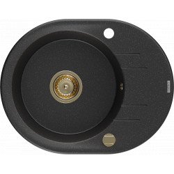 Mexen Kevin   Chiuveta bucatarie granit rotund + cadou pop up sifon 586 x 458 mm, negru / chrom, sifon  auriu  - 6517581005-73-G Rotund 467680 Mexen