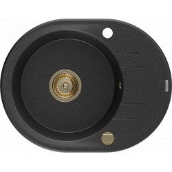 Mexen Kevin   Chiuveta bucatarie granit rotund + cadou pop up sifon 586 x 458 mm, negru / chrom, sifon  auriu  - 6517581005-73-G Rotund 467680 Mexen