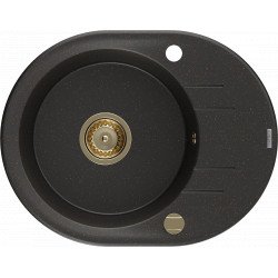 Mexen Kevin   Chiuveta bucatarie granit rotund + cadou pop up sifon 586 x 458 mm, negru / auriu, sifon  auriu  - 6517581005-75-G Rotund 467680 Mexen