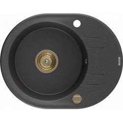 Mexen Kevin   Chiuveta bucatarie granit rotund + cadou pop up sifon 586 x 458 mm, negru  piatra, sifon  auriu  - 6517581005-76-G Rotund 467680 Mexen