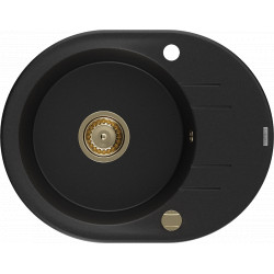 Mexen Kevin   Chiuveta bucatarie granit rotund + cadou pop up sifon 586 x 458 mm, negru , sifon  auriu  - 6517581005-77-G Rotund 467680 Mexen