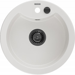 Mexen Diego   Chiuveta bucatarie granit rotund+ cadou pop up sifon  488 x 480 mm, alb , sifon  negru  - 6512481000-20-B Rotund 467680 Mexen