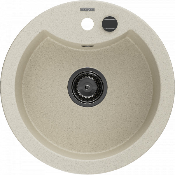 Mexen Diego   Chiuveta bucatarie granit rotund+ cadou pop up sifon  488 x 480 mm, beige, sifon  negru  - 6512481000-69-B