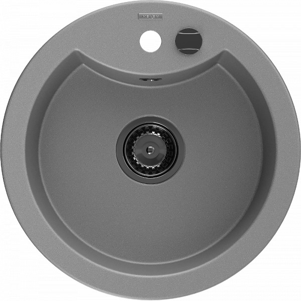 Mexen Diego   Chiuveta bucatarie granit rotund+ cadou pop up sifon  488 x 480 mm, gri , sifon  negru  - 6512481000-71-B
