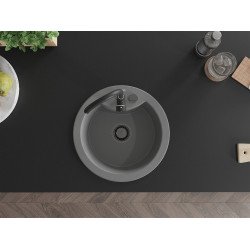 Mexen Diego   Chiuveta bucatarie granit rotund+ cadou pop up sifon  488 x 480 mm, gri , sifon  negru  - 6512481000-71-B