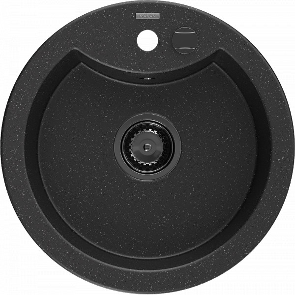 Mexen Diego   Chiuveta bucatarie granit rotund+ cadou pop up sifon  488 x 480 mm, negru / chrom, sifon  negru  - 6512481000-73-B