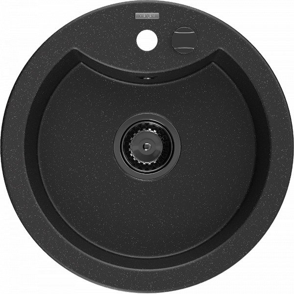 Mexen Diego   Chiuveta bucatarie granit rotund+ cadou pop up sifon  488 x 480 mm, negru / chrom, sifon  negru  - 6512481000-73-B