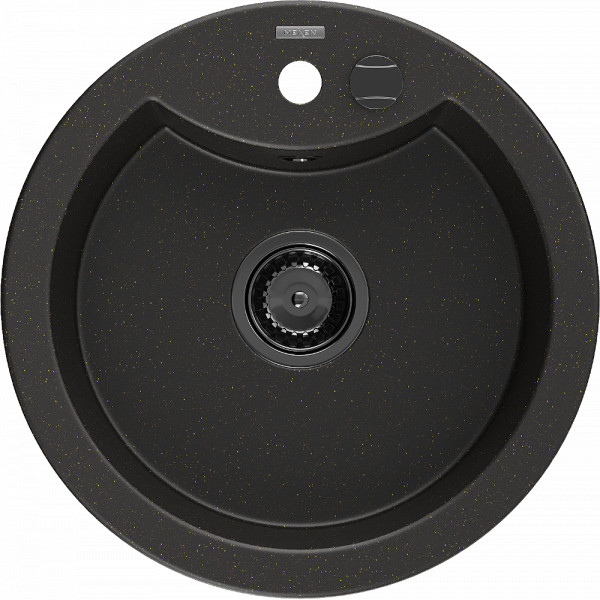 Mexen Diego   Chiuveta bucatarie granit rotund+ cadou pop up sifon  488 x 480 mm, negru / auriu, sifon  negru  - 6512481000-75-B