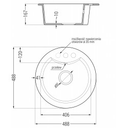 Mexen Diego   Chiuveta bucatarie granit rotund+ cadou pop up sifon  488 x 480 mm, negru / auriu, sifon  negru  - 6512481000-75-B