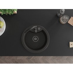 Mexen Diego   Chiuveta bucatarie granit rotund+ cadou pop up sifon  488 x 480 mm, negru / auriu, sifon  negru  - 6512481000-75-B