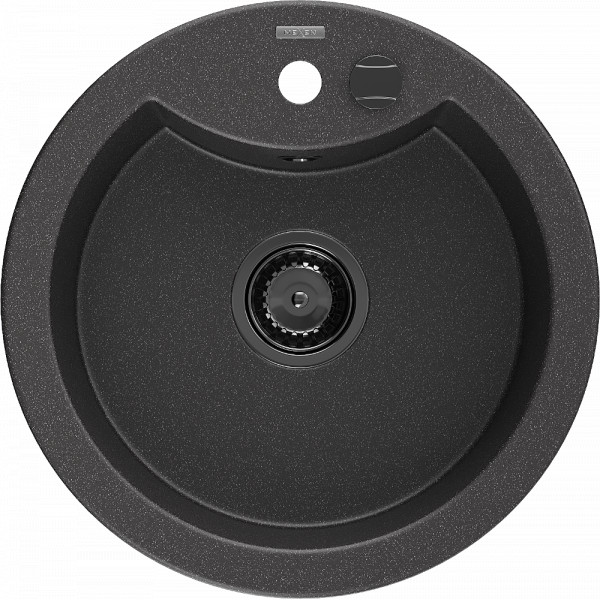 Mexen Diego   Chiuveta bucatarie granit rotund+ cadou pop up sifon  488 x 480 mm, negru  piatra, sifon  negru  - 6512481000-76-B