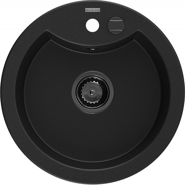 Mexen Diego   Chiuveta bucatarie granit rotund+ cadou pop up sifon  488 x 480 mm, negru , sifon  negru  - 6512481000-77-B