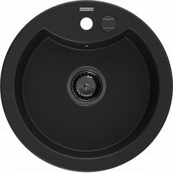 Mexen Diego   Chiuveta bucatarie granit rotund+ cadou pop up sifon  488 x 480 mm, negru , sifon  negru  - 6512481000-77-B Rotund 467680 Mexen