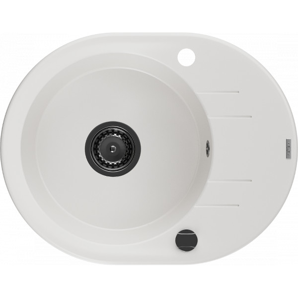 Mexen Kevin   Chiuveta bucatarie granit rotund + cadou pop up sifon 586 x 458 mm, alb , sifon  negru  - 6517581005-20-B