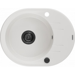 Mexen Kevin   Chiuveta bucatarie granit rotund + cadou pop up sifon 586 x 458 mm, alb , sifon  negru  - 6517581005-20-B Rotund 467680 Mexen