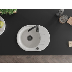 Mexen Kevin   Chiuveta bucatarie granit rotund + cadou pop up sifon 586 x 458 mm, alb , sifon  negru  - 6517581005-20-B