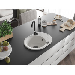 Mexen Kevin   Chiuveta bucatarie granit rotund + cadou pop up sifon 586 x 458 mm, alb , sifon  negru  - 6517581005-20-B Rotund 467680 Mexen