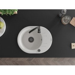 Mexen Kevin   Chiuveta bucatarie granit rotund + cadou pop up sifon 586 x 458 mm, alb , sifon  negru  - 6517581005-20-B