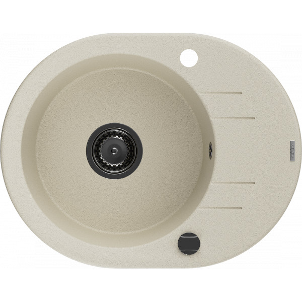 Mexen Kevin   Chiuveta bucatarie granit rotund + cadou pop up sifon 586 x 458 mm, beige, sifon  negru  - 6517581005-69-B