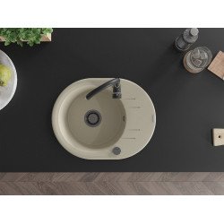 Mexen Kevin   Chiuveta bucatarie granit rotund + cadou pop up sifon 586 x 458 mm, beige, sifon  negru  - 6517581005-69-B