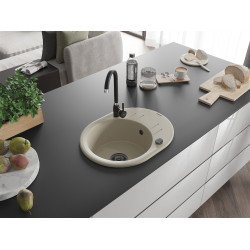 Mexen Kevin   Chiuveta bucatarie granit rotund + cadou pop up sifon 586 x 458 mm, beige, sifon  negru  - 6517581005-69-B Rotund 467680 Mexen