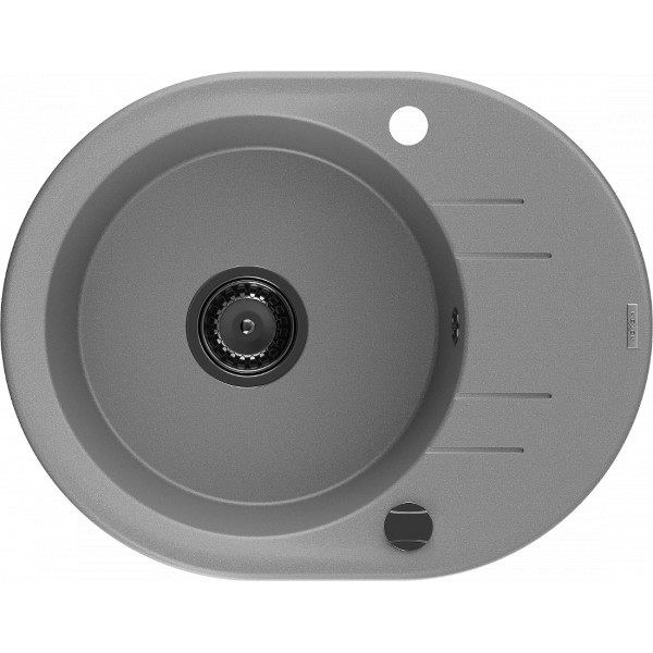 Mexen Kevin   Chiuveta bucatarie granit rotund + cadou pop up sifon 586 x 458 mm, gri , sifon  negru  - 6517581005-71-B