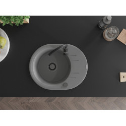 Mexen Kevin   Chiuveta bucatarie granit rotund + cadou pop up sifon 586 x 458 mm, gri , sifon  negru  - 6517581005-71-B