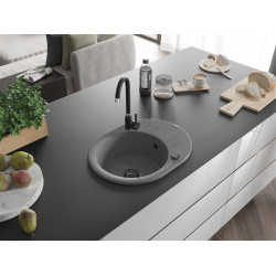 Mexen Kevin   Chiuveta bucatarie granit rotund + cadou pop up sifon 586 x 458 mm, gri , sifon  negru  - 6517581005-71-B Rotund 467680 Mexen