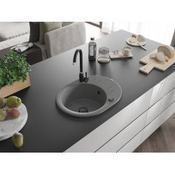 Mexen Kevin   Chiuveta bucatarie granit rotund + cadou pop up sifon 586 x 458 mm, gri , sifon  negru  - 6517581005-71-B