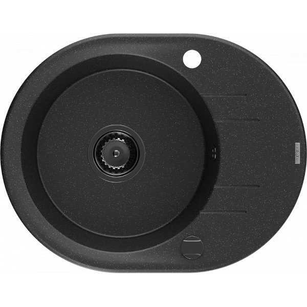 Mexen Kevin   Chiuveta bucatarie granit rotund + cadou pop up sifon 586 x 458 mm, negru / chrom, sifon  negru  - 6517581005-73-B