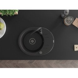 Mexen Kevin   Chiuveta bucatarie granit rotund + cadou pop up sifon 586 x 458 mm, negru / chrom, sifon  negru  - 6517581005-73-B