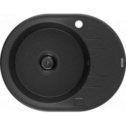 Mexen Kevin   Chiuveta bucatarie granit rotund + cadou pop up sifon 586 x 458 mm, negru / chrom, sifon  negru  - 6517581005-73-B Rotund 467680 Mexen