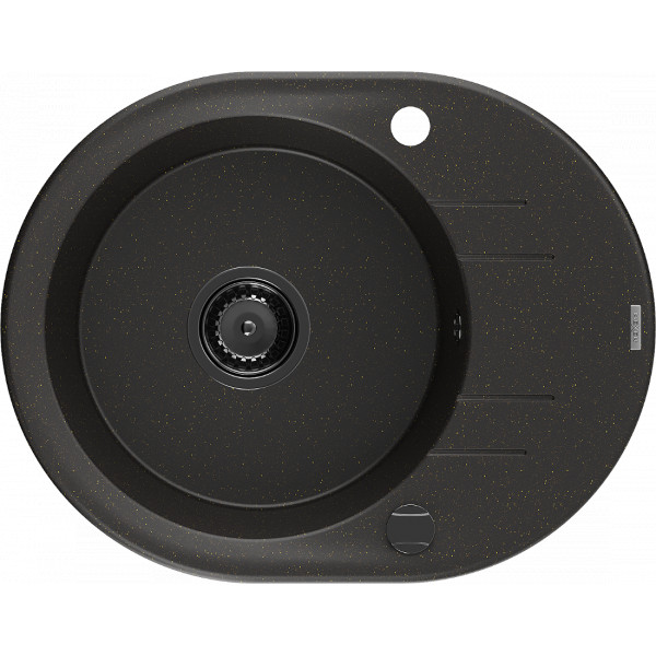 Mexen Kevin   Chiuveta bucatarie granit rotund + cadou pop up sifon 586 x 458 mm, negru / auriu, sifon  negru  - 6517581005-75-B