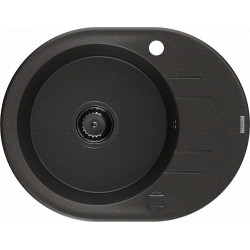 Mexen Kevin   Chiuveta bucatarie granit rotund + cadou pop up sifon 586 x 458 mm, negru / auriu, sifon  negru  - 6517581005-75-B Rotund 467680 Mexen