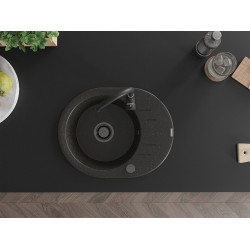 Mexen Kevin   Chiuveta bucatarie granit rotund + cadou pop up sifon 586 x 458 mm, negru / auriu, sifon  negru  - 6517581005-75-B