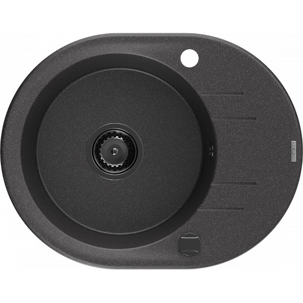 Mexen Kevin   Chiuveta bucatarie granit rotund + cadou pop up sifon 586 x 458 mm, negru  piatra, sifon  negru  - 6517581005-76-B