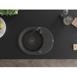 Mexen Kevin   Chiuveta bucatarie granit rotund + cadou pop up sifon 586 x 458 mm, negru  piatra, sifon  negru  - 6517581005-76-B