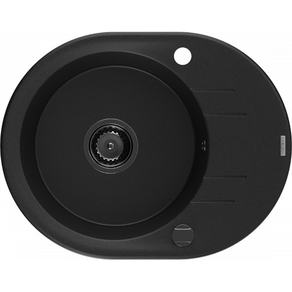 Mexen Kevin   Chiuveta bucatarie granit rotund + cadou pop up sifon 586 x 458 mm, negru , sifon  negru  - 6517581005-77-B