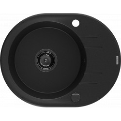 Mexen Kevin   Chiuveta bucatarie granit rotund + cadou pop up sifon 586 x 458 mm, negru , sifon  negru  - 6517581005-77-B Rotund 467680 Mexen