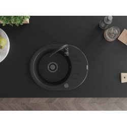 Mexen Kevin   Chiuveta bucatarie granit rotund + cadou pop up sifon 586 x 458 mm, negru , sifon  negru  - 6517581005-77-B