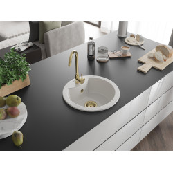 Mexen Diego   Chiuveta bucatarie granit rotund+ cadou pop up sifon  488 x 480 mm, alb , sifon  auriu  - 6512481000-20-G Rotund 467680 Mexen